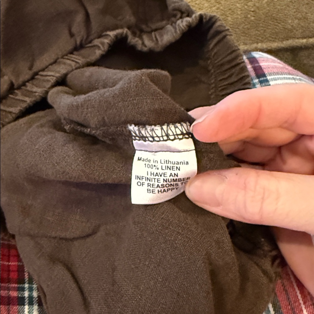 FLAX Pull-On Elastic Waist Brown Pants Size Medium Linen Pockets (TD) - Picture 7 of 7